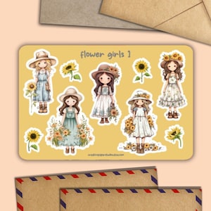 Foglio di adesivi Sunflower Girls, decorazione per buste postali, forniture per amici di penna tramite posta ordinaria, etichette per agende, diari, calendari, album