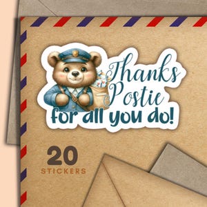 Adesivi Bear Postie, set di 20 fiocchi adesivi Happy Mail, graziosi articoli per amici di penna per etichette di posta ordinaria per decorare buste