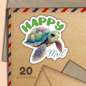 Adesivi Turtle Mail, set di 20 fiocchi adesivi Happy Mail, graziosi articoli per amici di penna per etichette di posta ordinaria per decorare buste