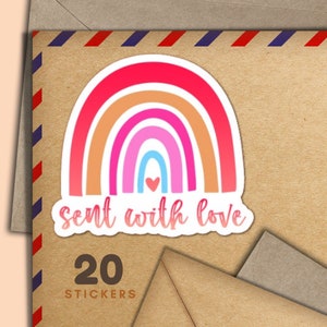 Adesivi arcobaleno con amore, set di 20 fiocchi di adesivi postali felici, graziosi articoli per amici di penna per etichette di posta ordinaria per decorare buste