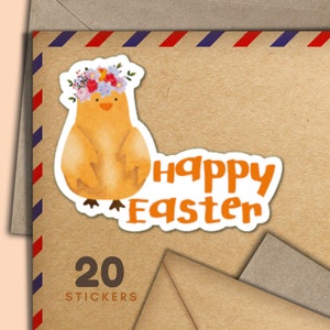 Adesivi di Pasqua "Chick Happy Easter", set di 20 fiocchi di adesivi di posta felice, forniture primaverili per amici di penna per etichette di posta ordinaria per decorare buste