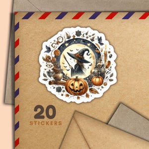 Adesivi Witchy Things, set di 20 fiocchi di adesivi Happy Mail, forniture per amici di penna di Halloween per etichette di posta ordinaria per decorare buste