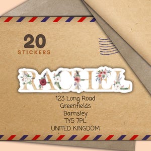 Adesivi con nome Posy, Etichette personalizzate per buste per amici di penna, Fiocchi adesivi Happy Mail per posta, Set di 20 etichette con nome sagomate