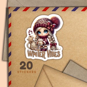 Winter Vibes Set di 20 fiocchi adesivi per posta allegra, forniture per amici di penna festivi per etichette di posta ordinaria per decorare buste