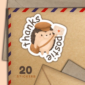 Adesivi Grazie Postino Hedgehog, set di 20 fiocchi di adesivi postali allegri, graziosi articoli per amici di penna per etichette di posta ordinaria per decorare buste