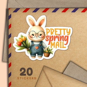 Adesivi Tulip Bunnies, set di 20 fiocchi di adesivi postali allegri, forniture primaverili per amici di penna per etichette di posta ordinaria per decorare buste