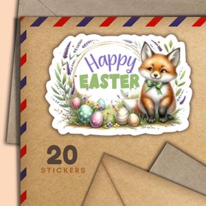 Adesivi di Pasqua a forma di volpe, set di 20 fiocchi di adesivi di posta felice, graziosi articoli per amici di penna per etichette di posta ordinaria per decorare buste
