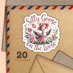 Silly Goose Loose stickers, Set of 20 happy mail sticker flakes, Cute pen pal supplies for snailmail labels to decorate envelopes & letters