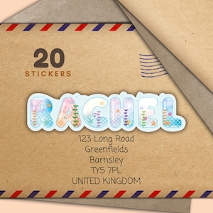 Adesivi con nome Under the Sea, Etichette personalizzate per buste per amici di penna, Fiocchi di adesivi Happy Mail per posta, Set di 20 etichette con nome sagomate