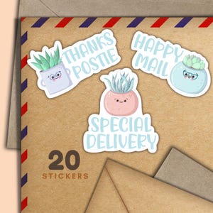 Blumentöpfe Aufkleber, Set mit 20 fröhlichen Mail Aufklebern, niedliches Penpal Zubehör für Schneckenpost-Etiketten zum Dekorieren von Umschlägen