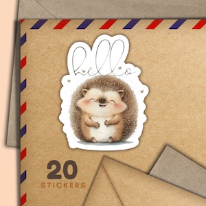 Adesivi Hello Hedgehog, set di 20 fiocchi di adesivi Happy Mail, graziosi articoli per amici di penna per etichette di posta ordinaria per decorare buste