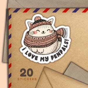 Adesivi Wrapped Up Cats, set di 20 fiocchi di adesivi Happy Mail, graziosi articoli per amici di penna per etichette di posta ordinaria per decorare buste