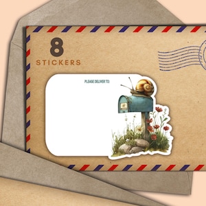 Schnecke auf Briefkasten PDTs Satz von 8 Aufklebern, glücklichen Postumschlag bitte an Etiketten, Schneckenpost penpal Lieferungen, leere Etiketten für Adresse liefern