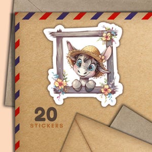 Adesivi Donkey Frame, set di 20 fiocchi adesivi di posta felice, graziosi articoli per amici di penna per etichette di posta ordinaria per decorare buste