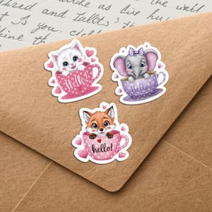 Hello Mugs Mix stickers, Set of 20 happy mail sticker flakes, Cute penpal supplies for snail mail labels to decorate envelopes