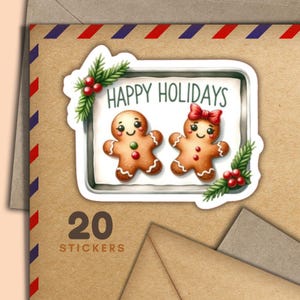 Adesivi per vassoi di pan di zenzero, set di 20 fiocchi di adesivi per posta felice, forniture per amici di penna di Natale per etichette di posta ordinaria per decorare buste