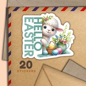 Adesivi Oh Hello Easter, set di 20 fiocchi di adesivi Happy Mail, graziosi articoli per amici di penna per etichette di posta ordinaria per decorare buste