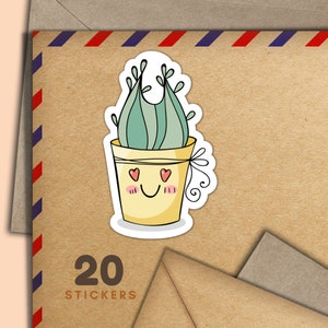 Adesivi Happy Plants, set di 20 fiocchi adesivi Happy Mail, graziosi articoli per amici di penna per etichette di posta ordinaria per decorare buste