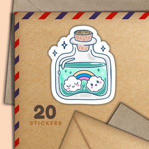 Pegatinas de botellas mágicas, juego de 20 copos de pegatinas de correo feliz, bonitos suministros para amigos por correspondencia para etiquetas de correo postal para decorar sobres y cartas