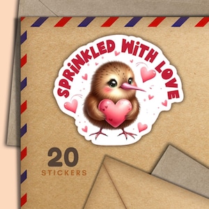 A Little Love stickers, Set of 20 happy mail sticker flakes, Cute pen pal supplies for snailmail labels to decorate envelopes & letters