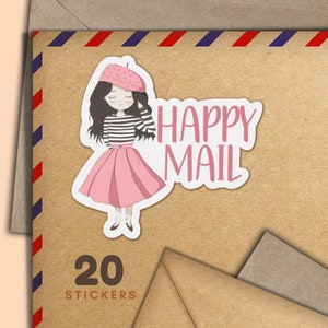 Adesivi Paris Girls, set di 20 fiocchi adesivi Happy Mail, graziosi articoli per amici di penna per etichette di posta ordinaria per decorare buste