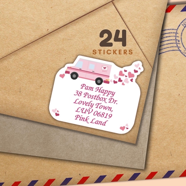 Rosa Mail Van Adressaufkleber, 24er Set personalisierte Aufkleber, Happy Mail Absenderadresse für Umschläge, snail mail penpal Lieferungen