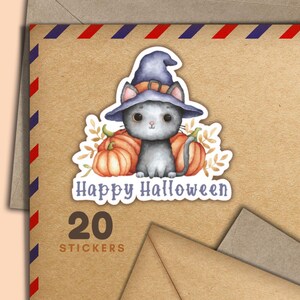 Adesivi a forma di gatto zucca, set di 20 fiocchi di adesivi per posta allegra, forniture per amici di penna di Halloween per etichette di posta ordinaria per decorare buste