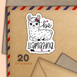 Adesivi Be Llamazing, set di 20 adesivi a forma di fiocco di posta allegra, graziosi articoli per amici di penna, etichette per posta ordinaria per decorare buste e lettere.