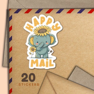 Adesivi Elephant Mix, set di 20 fiocchi adesivi Happy Mail, graziosi articoli per amici di penna per etichette di posta ordinaria per decorare buste
