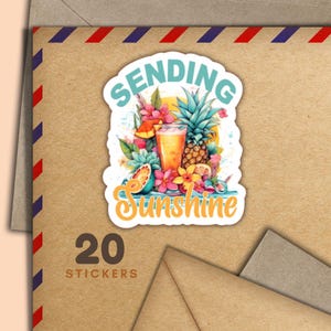 Adesivi Tropical Sunshine, set di 20 fiocchi di adesivi per posta felice, graziosi articoli per amici di penna per etichette di posta ordinaria per decorare buste