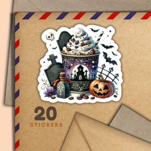 Adesivi Graveyard Coffee, set di 20 fiocchi di adesivi Happy Mail, forniture per amici di penna di Halloween per etichette di posta ordinaria per decorare buste