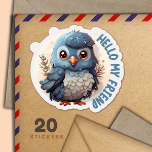 Adesivi Blue Bird, set di 20 fiocchi adesivi di posta felice, graziosi articoli per amici di penna per etichette di posta ordinaria per decorare buste