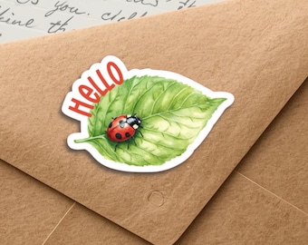 Ladybug Leaf Envelope stickers, Set of 20 happy mail sticker flakes, Cute penpal supplies for snail mail labels to decorate envelopes