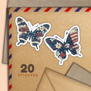 Adesivi con farfalle patriottiche, set di 20 adesivi con scritte "Happy Mail", simpatici articoli per amici di penna per etichette di posta ordinaria per decorare buste e lettere.