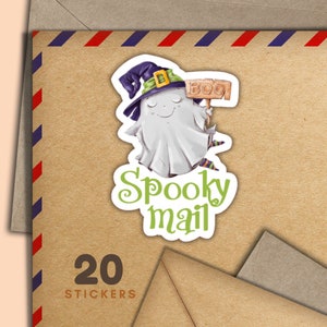 Adesivi fantasma spettrali, set di 20 fiocchi di adesivi postali allegri, forniture per amici di penna di Halloween per etichette di posta ordinaria per decorare buste