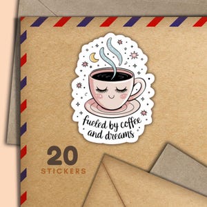 Adesivi Coffee and Dreams, set di 20 fiocchi adesivi Happy Mail, graziosi articoli per amici di penna per etichette di posta ordinaria per decorare buste