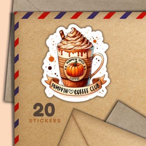 Adesivi Pumpkin Coffee Club, set di 20 fiocchi di adesivi Happy Mail, forniture autunnali per amici di penna per etichette di posta ordinaria per decorare buste