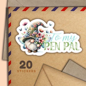 Adesivi Flower Gnome, set di 20 fiocchi adesivi Happy Mail, graziosi articoli per amici di penna per etichette di posta ordinaria per decorare buste