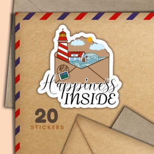 Adesivi "Faro in busta", set di 20 fiocchi di adesivi "Happy Mail", graziosi articoli per amici di penna, etichette per posta ordinaria per decorare buste.