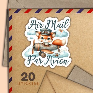 Adesivi Foxy Airmail, set di 20 fiocchi di adesivi Happy Mail, graziosi articoli per amici di penna per etichette di posta ordinaria per decorare buste