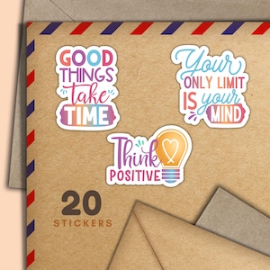 Adesivi "Pensa positivo", set di 20 adesivi "Happy Mail", simpatici articoli per amici di penna, etichette per posta ordinaria per decorare buste.