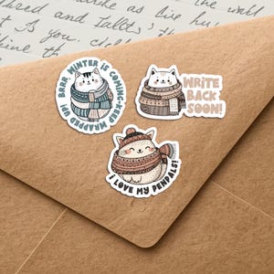 Adesivos "Gatos Embrulhados", Conjunto de 20 adesivos decorativos para correspondência, Artigos fofos para amigos por carta, etiquetas para decorar envelopes.