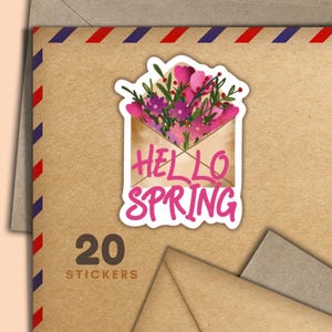 Adesivi per buste Hello Spring, set di 20 fiocchi adesivi per posta felice, graziosi articoli per amici di penna per etichette di posta ordinaria per decorare buste