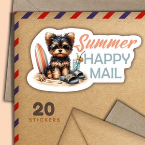 Summer Dog stickers, Set of 20 happy mail sticker flakes, Cute penpal supplies for snailmail labels to decorate envelope & letters