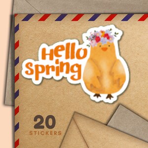 Adesivi Chick Hello Spring, set di 20 fiocchi adesivi di posta felice, graziosi articoli per amici di penna per etichette di posta ordinaria per decorare buste