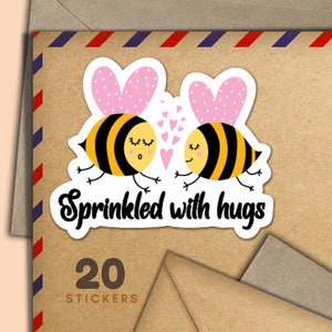 Adesivi Love Bees, set di 20 fiocchi adesivi di posta felice, graziosi articoli per amici di penna per etichette di posta ordinaria per decorare buste
