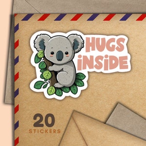 Adesivi Koala Hugs, set di 20 fiocchi adesivi di posta felice, graziosi articoli per amici di penna per etichette di posta ordinaria per decorare buste