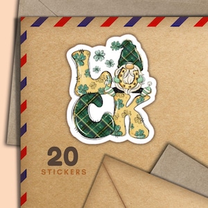 St Pats Luck Gnome Aufkleber, Set mit 20 glücklichen Mail Aufklebern, niedliches Penpal Zubehör für Schneckenpost-Etiketten zum Dekorieren von Umschlägen