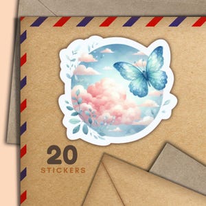Adesivi a forma di farfalla tra le nuvole, set di 20 fiocchi di adesivi per posta allegra, graziosi articoli per amici di penna per etichette di posta ordinaria per decorare buste e lettere