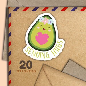 Avocados Aufkleber, Set mit 20 fröhlichen Mail Stickern, süßes Penpal Zubehör für Schneckenpost-Etiketten zum Dekorieren von Umschlägen